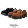 2024 brown flip fur round head derby shoes men's casual leather shoes platform big head shoes 24224-E