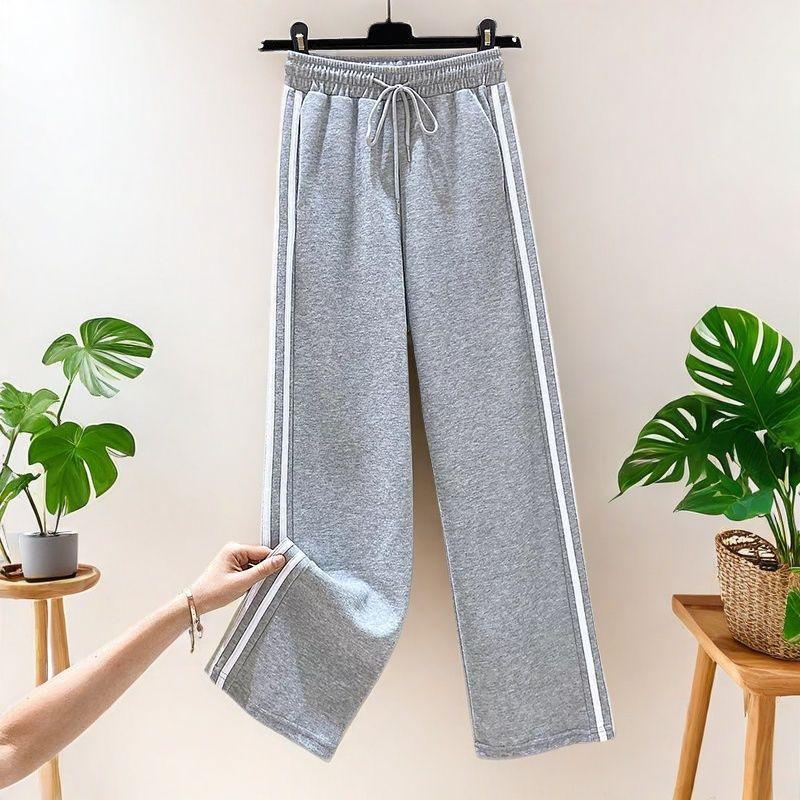 Women s Gray Striped High-Waisted Wide-Leg Casual Pants, Plus Size S - Up to 85 lbs