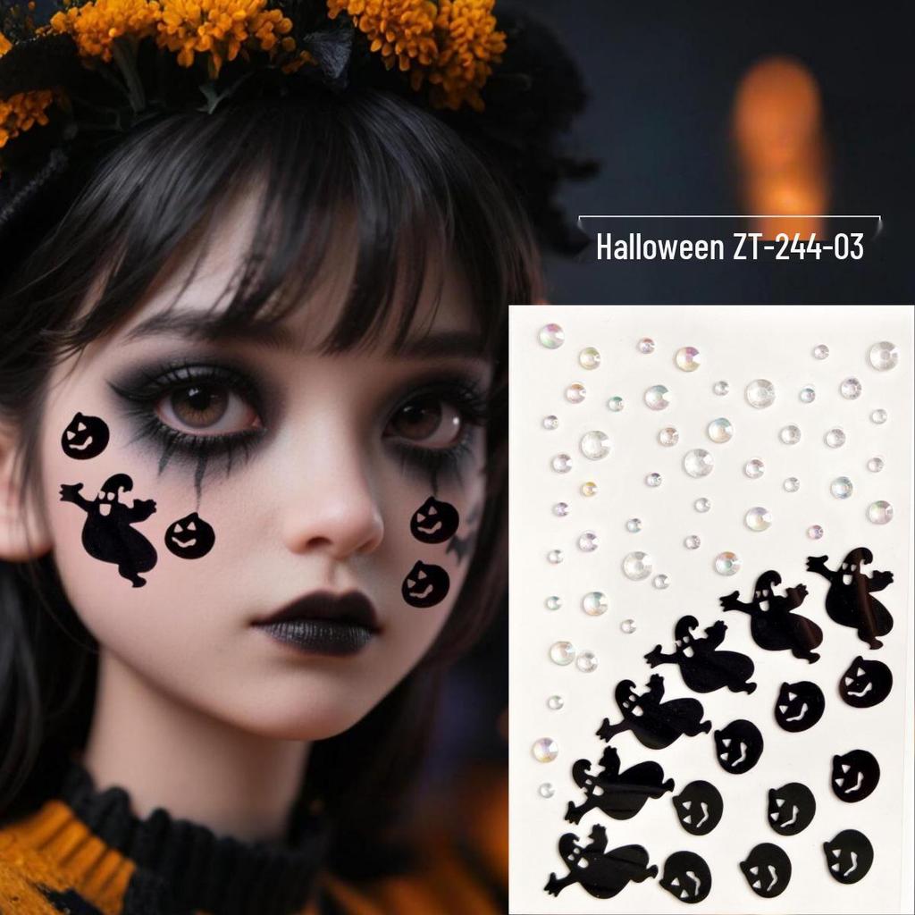 Spider Witch Rhinestone Scar Makeup In Red & Black Glitter for Halloween