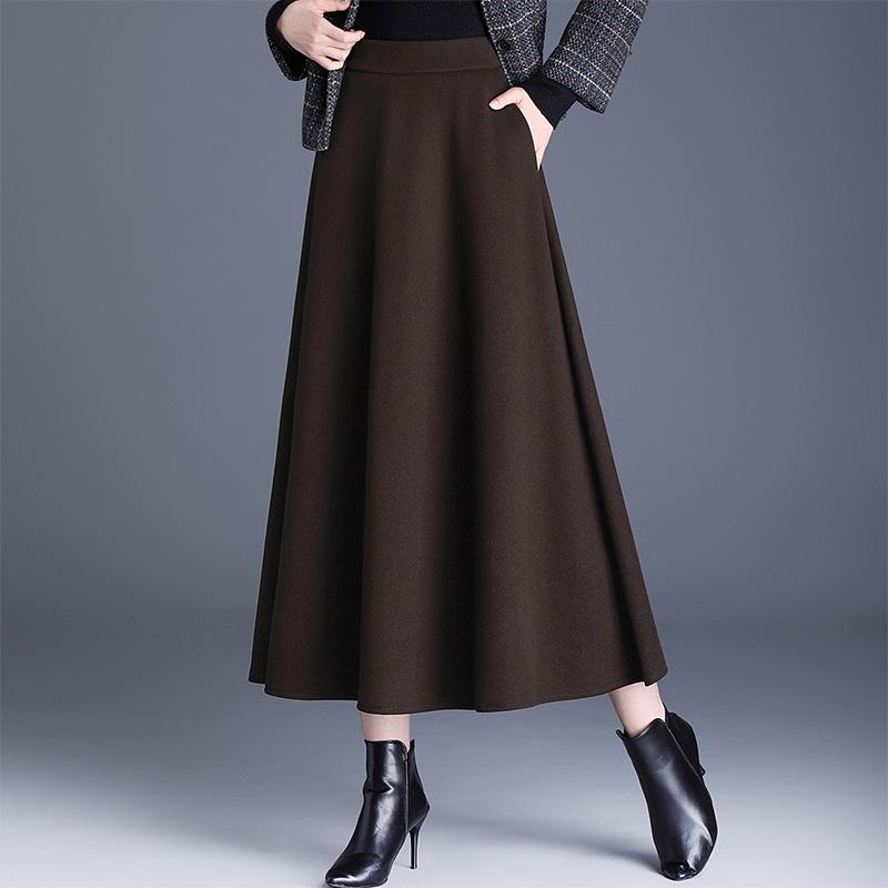 

2025 Autumn/Winter Wool Cashmere High-Waisted A-Line Pocket Skirt, Mid-Length. 4XL кофейный