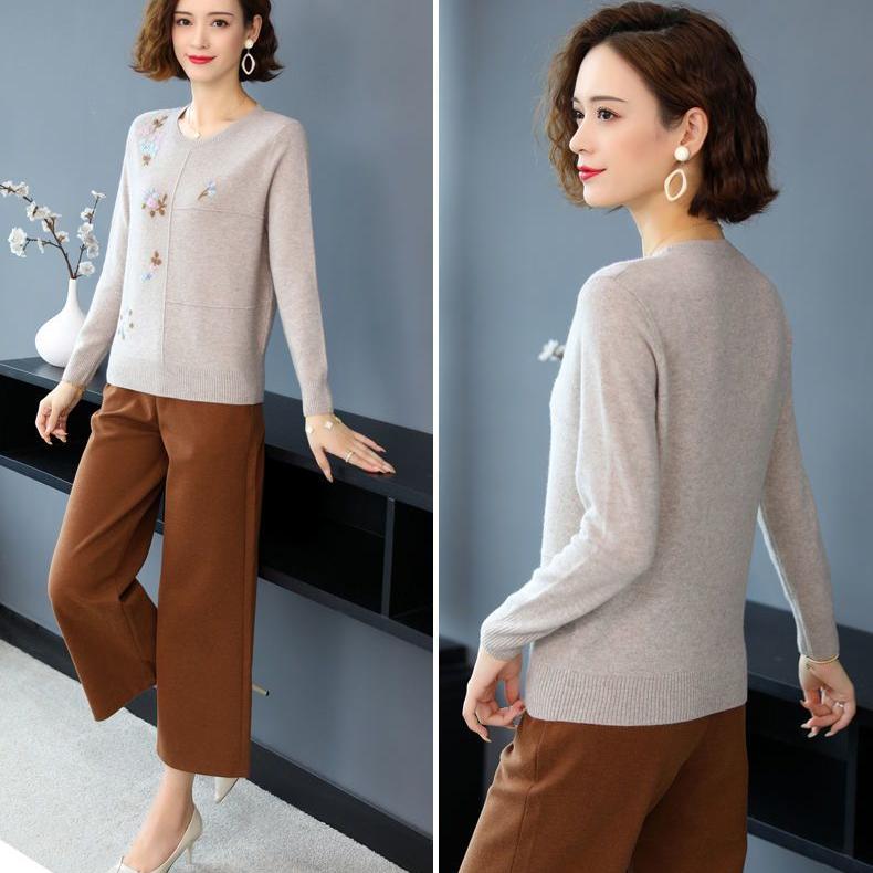 Women's Crewneck Sweater Embroidered Loose Plus Size Knitwear Pullover Stretch Knit Top Jumper Spring Autumn