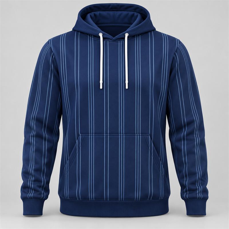 Herren Kapuzenpullover mit Grafikstreifen 3D-Druck Polyester Langarm Lässiger Hoodie Pullover mit Kordelzug und Fronttasche