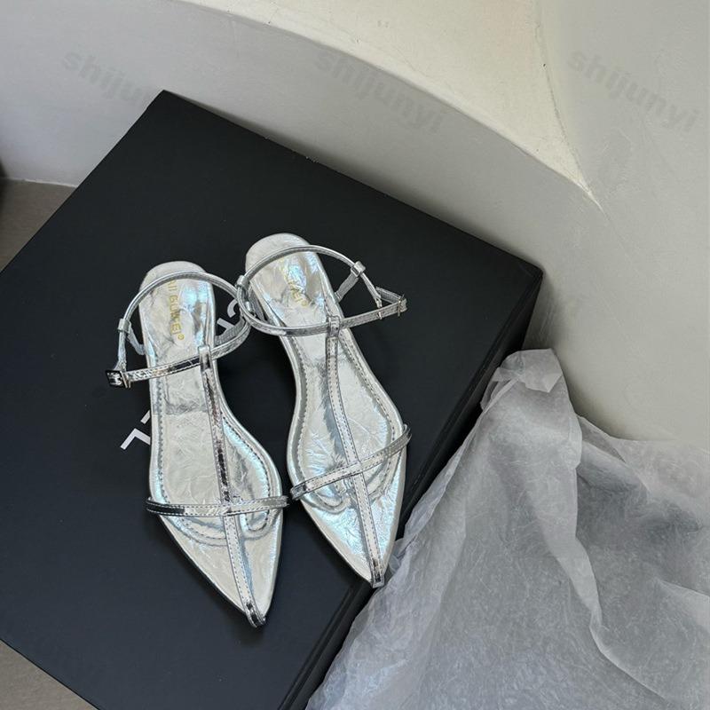 Fashion Women Sandals Summer High Heels 2025 New Fashion Pumps Dress Pointed Toe Elegant Heeled Mid Heels Buckle Shoe Sandalias De Mujer