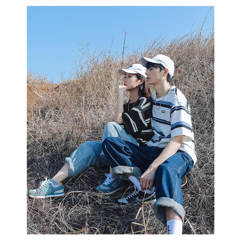 Men's Summer Couples Short Sleeve T-Shirt Loose Fit Japanese Black And White Striped Round Neck Top Casual Shirt For Men Stylish Summer Apparel