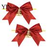 Decorative Bows with Bells 2 Pcs Christmas Bell, 4 Inch Glitter Ribbon Bows, Pre Tied Hanging Holiday Ornaments Xmas for Gift Wrapping, Wreath, Tree,