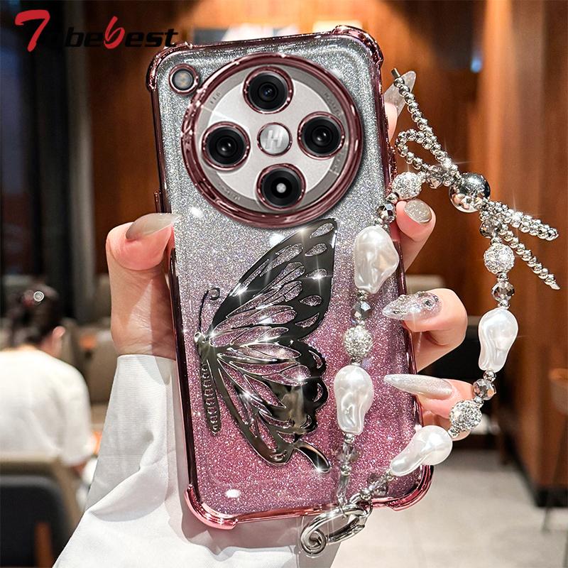 Laser Butterfly Shockproof Plating Glitter Bracelet Case For OPPO Find X8 Pro X8S Plus X7 Ultra Silicone Cover