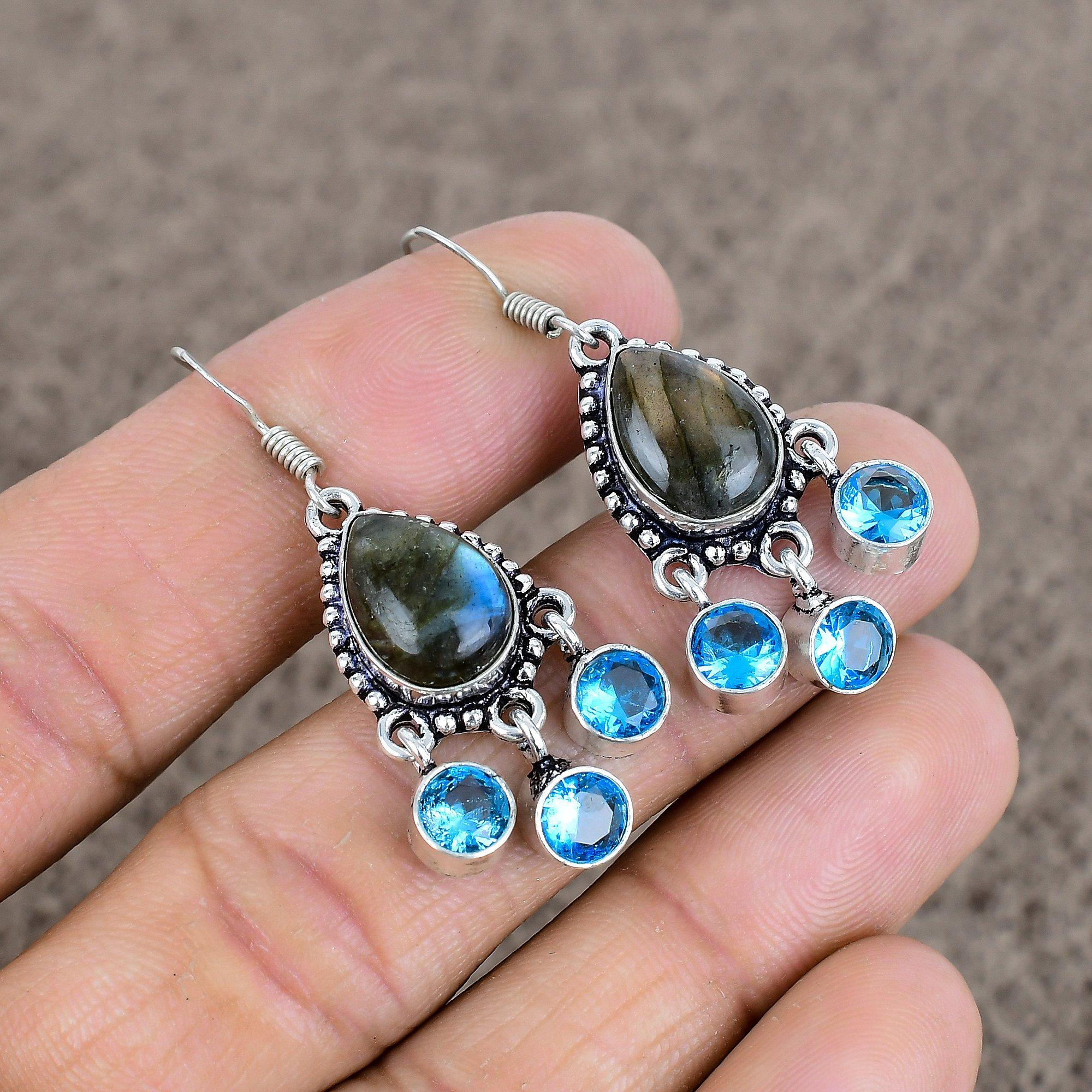 

Labradorite, Toipaz Gemstone 925Sterling Silver Jewelry Earring 1.77 KKG-122