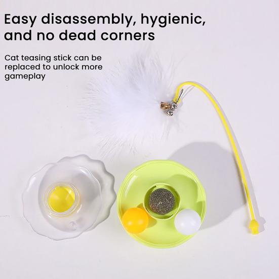 Rocking Cat Toy Interactive Cat Exercise Tumbler with Balls Feather Cat Teaser Stick with 2 Bells for Cat Mental Stimulation Anxiety Relief
