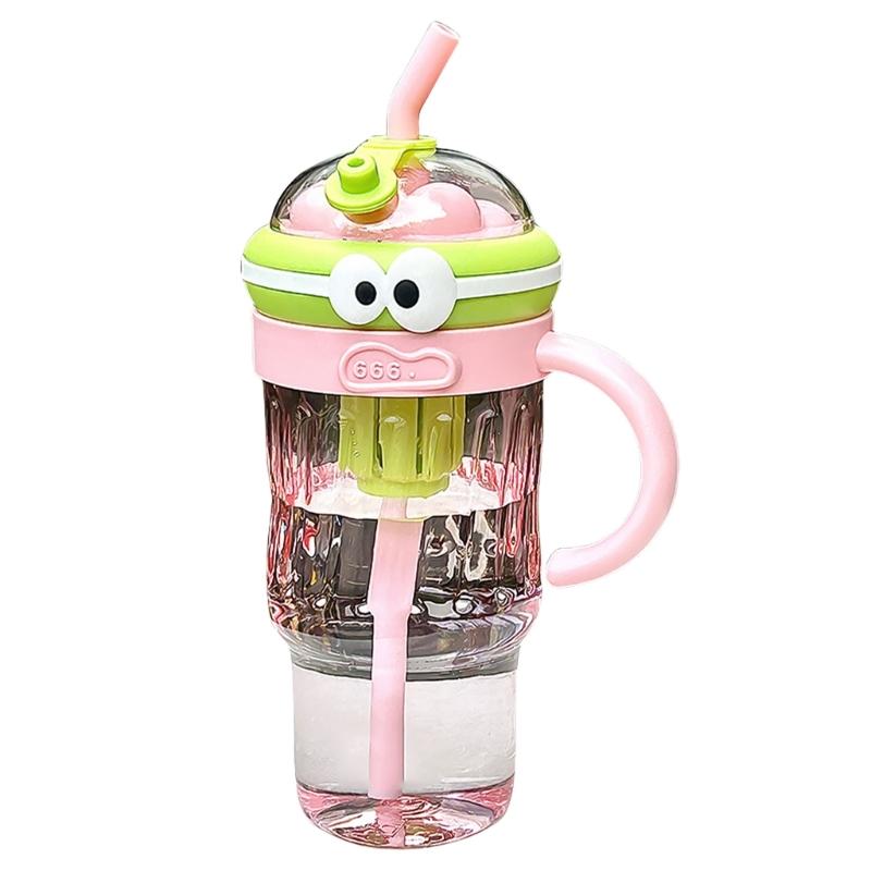 

Портативний контейнер для соломинок з ручкою, велика місткість, крижана чашка, посуд для напоїв для любителів кемпінгу та фітнесу рожевий