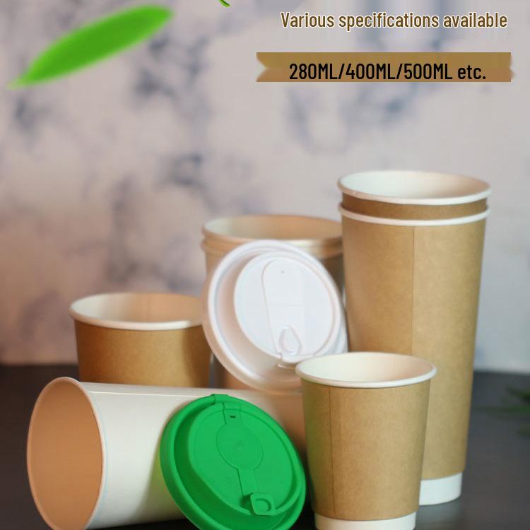 330ml Kraft Double Layer Insulated Coffee Cup with Lid - Anti-Scald Takeaway