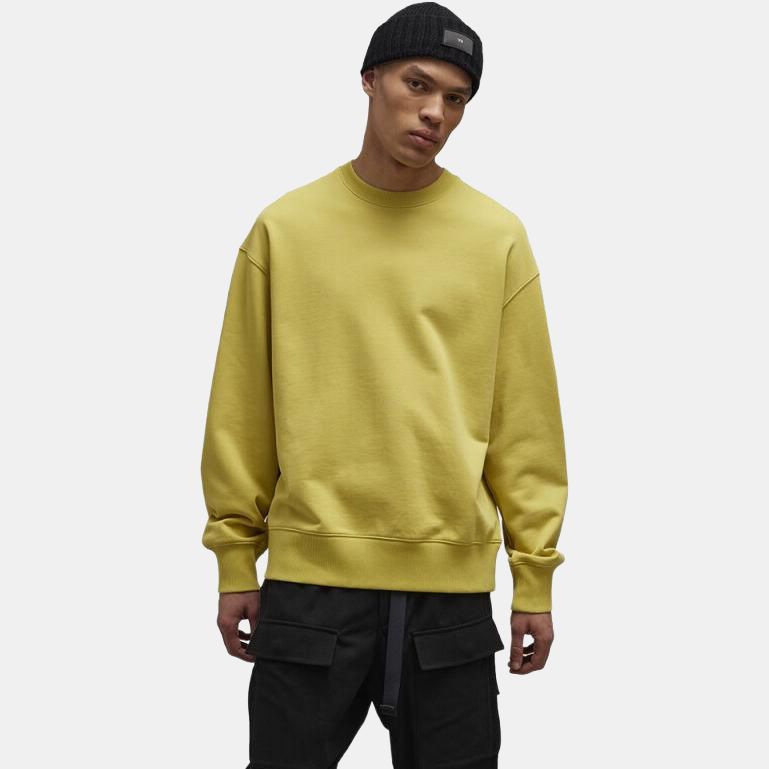 Y-3 Logo Solid Color Loose Fit Long Sleeve Cotton Crewneck Sweatshirt Men sweatshirt Yellow IP7696