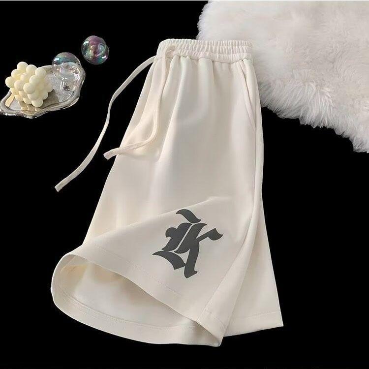 Oversized Loose Shorts Men American Retro Gothic Alphabet Print Japanese Samurai Style Casual Sports Beach Pants Shorts