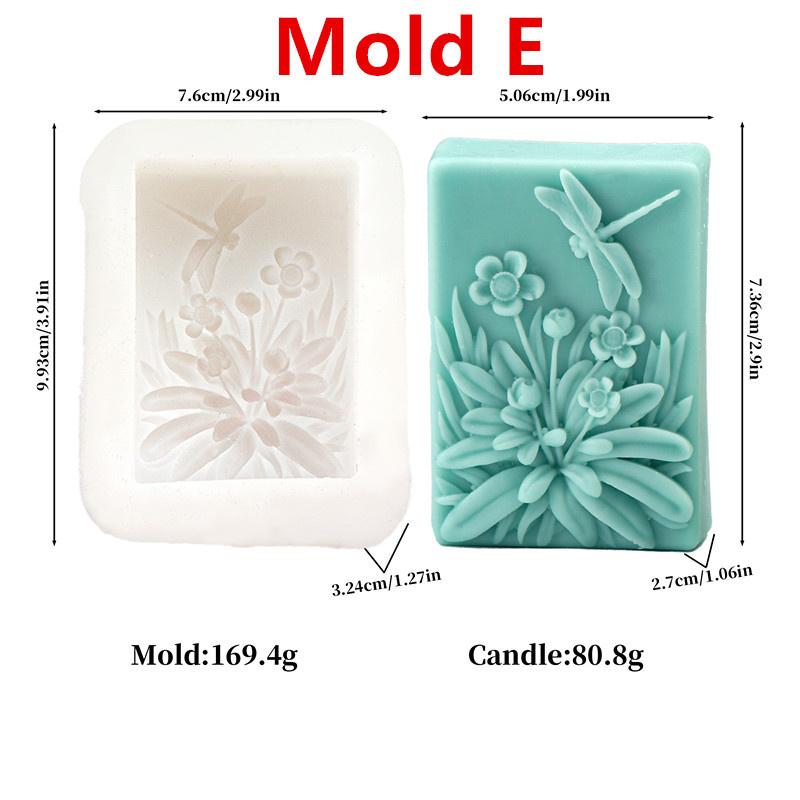 Square Butterfly Flower Silicone Soap Mold DIY Embossed Chrysanthemum Orchid Dragonfly Butterfly Patterns Soap Home Decor Gift