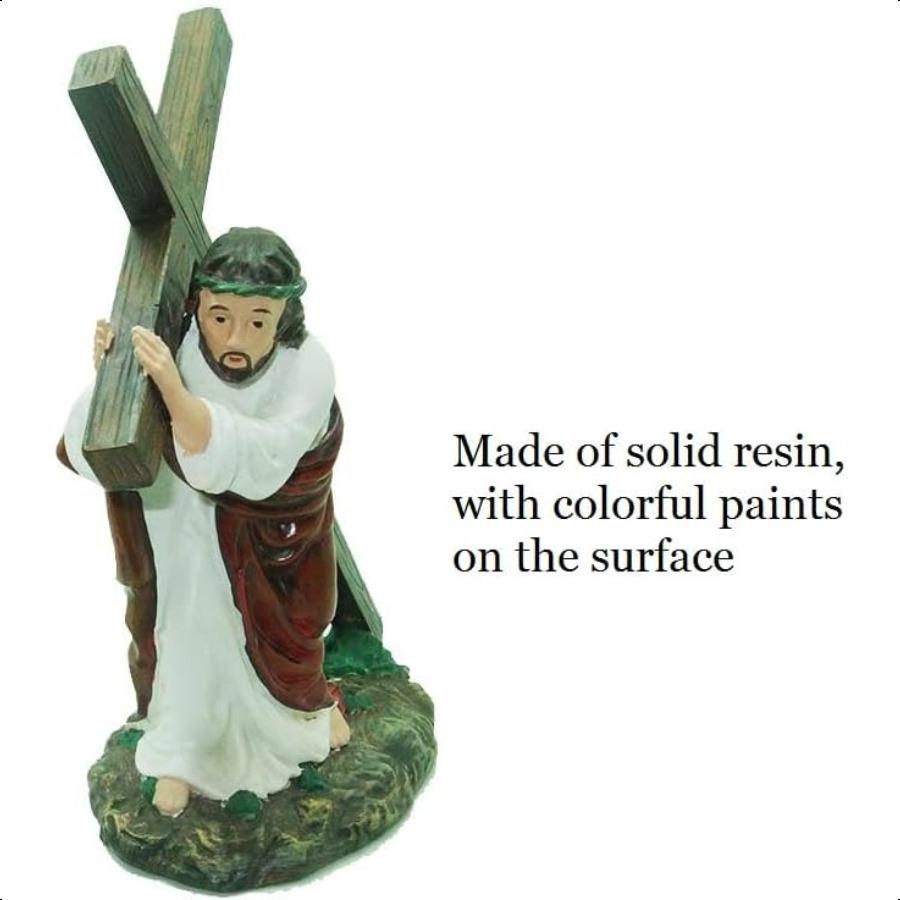 Jesus Carrying The Cross Jesus Resin Figurine Inspirational LWH 7x4x8 Inch Large Size Jesus Carrying Cross Figurine White