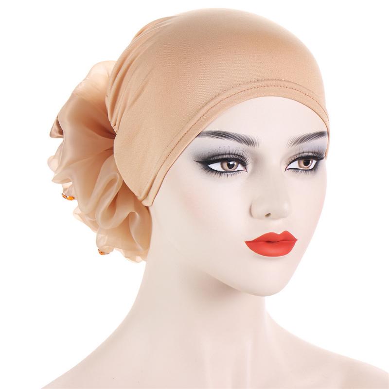 KepaHoo Satin Flower Turban Bonnet for Women Muslim Headwear Bandana Caps Islamic Headscarf Hair Bands Hat Indian Headwrap