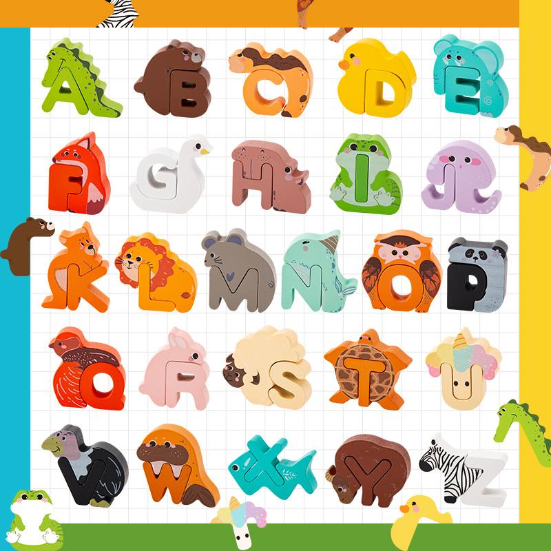 Puzzle Gioco di Abbinamento Lettere Animali in Legno Adatto a Bambini dai 3 ai 6 Anni Inserimento ABC Giocattolo per l'Educazione Precoce e l'Illuminazione