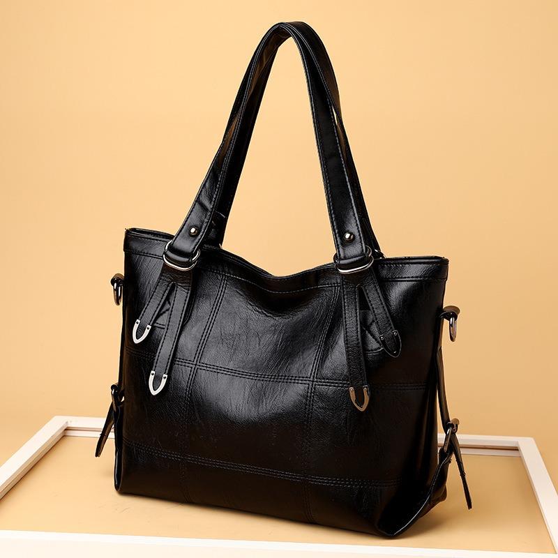 Women New PU Soft Leather Texture Shoulder Bag Large Capacity Fashion Patchwork Handheld Bag Water-Resistant Tote Bag