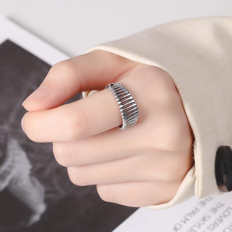 Adjustable Open Ring Men Women Vintage Bone Motif Geometric Design Copper Electroplated Statement Jewelry