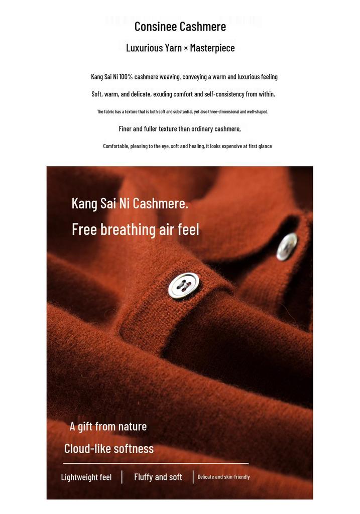 Kang Sai Ni 100% Pure Cashmere Women's Long Sleeve Slimming Pullover Sweater with Small Lapel - Autumn/Winter Casual Versatile Style.