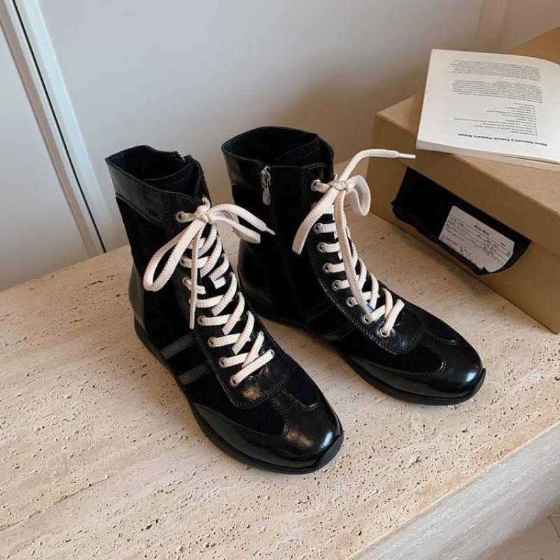 

Autumn and winter new casual retro versatile inner height increase Martin boots round head lace-up sports short boots boxing boots women s boots 39 чёрный