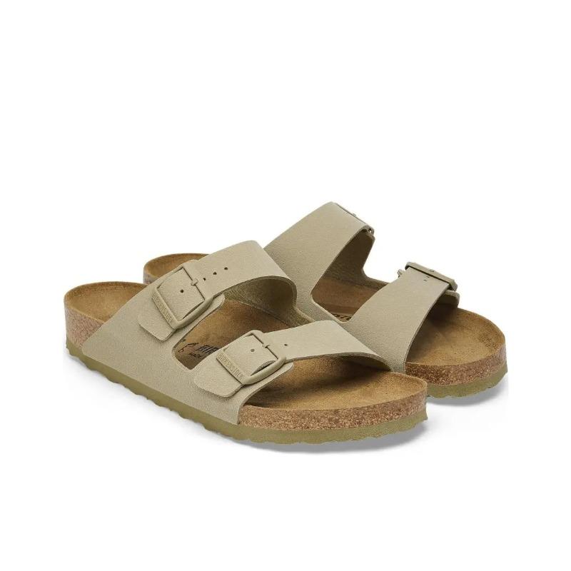 Birkenstock Unisex Leather Stylish Versatile Slide Sandals Khaki Narrow Fit 1027697 36
