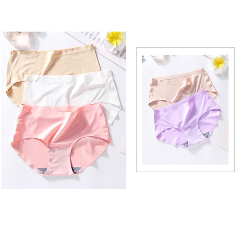 Female Summer Briefs Solid Color Seamless Mid Waist Sexy Breathable ...