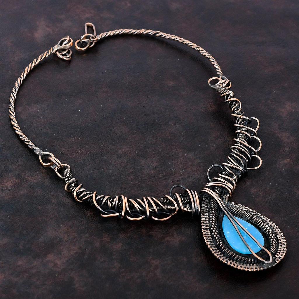 Smithsonite Necklace Copper Wire Wrapped Gemstone Necklace Handmade Adjustable Necklace Copper Jewelry Anniversary Gift Wire Wrapped Jewelry