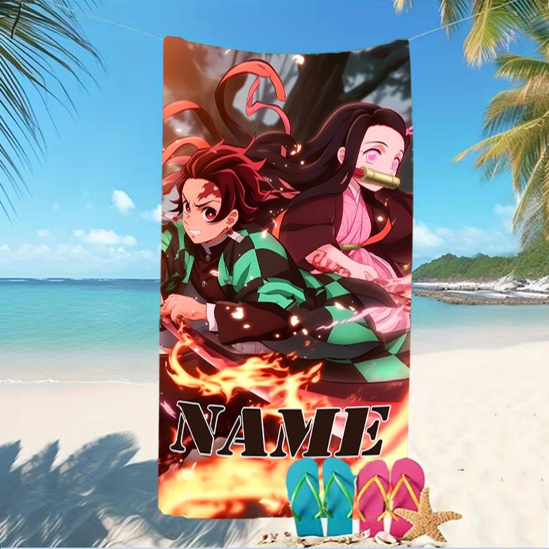 Customizable Personalized Beach Towels Demon Slayer Tanjiro Kamado Themed designs.Suitable for the Beach, Yoga, Sports;ideal As Beach Accessories