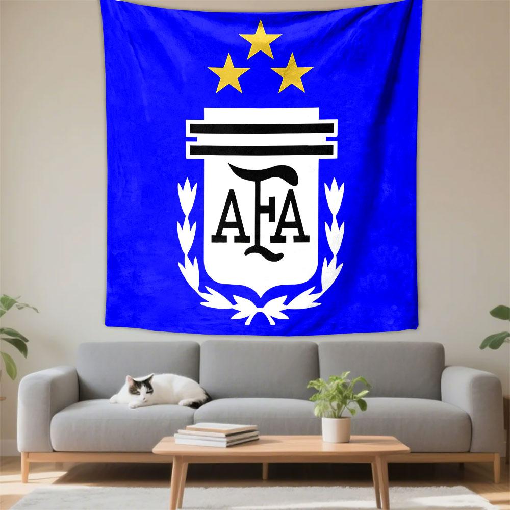 Argentina Football Association AFA Crest Wall Tapestry White Emblem Three Golden Stars Blue Decor for Fan Bedroom Man Cave Gift