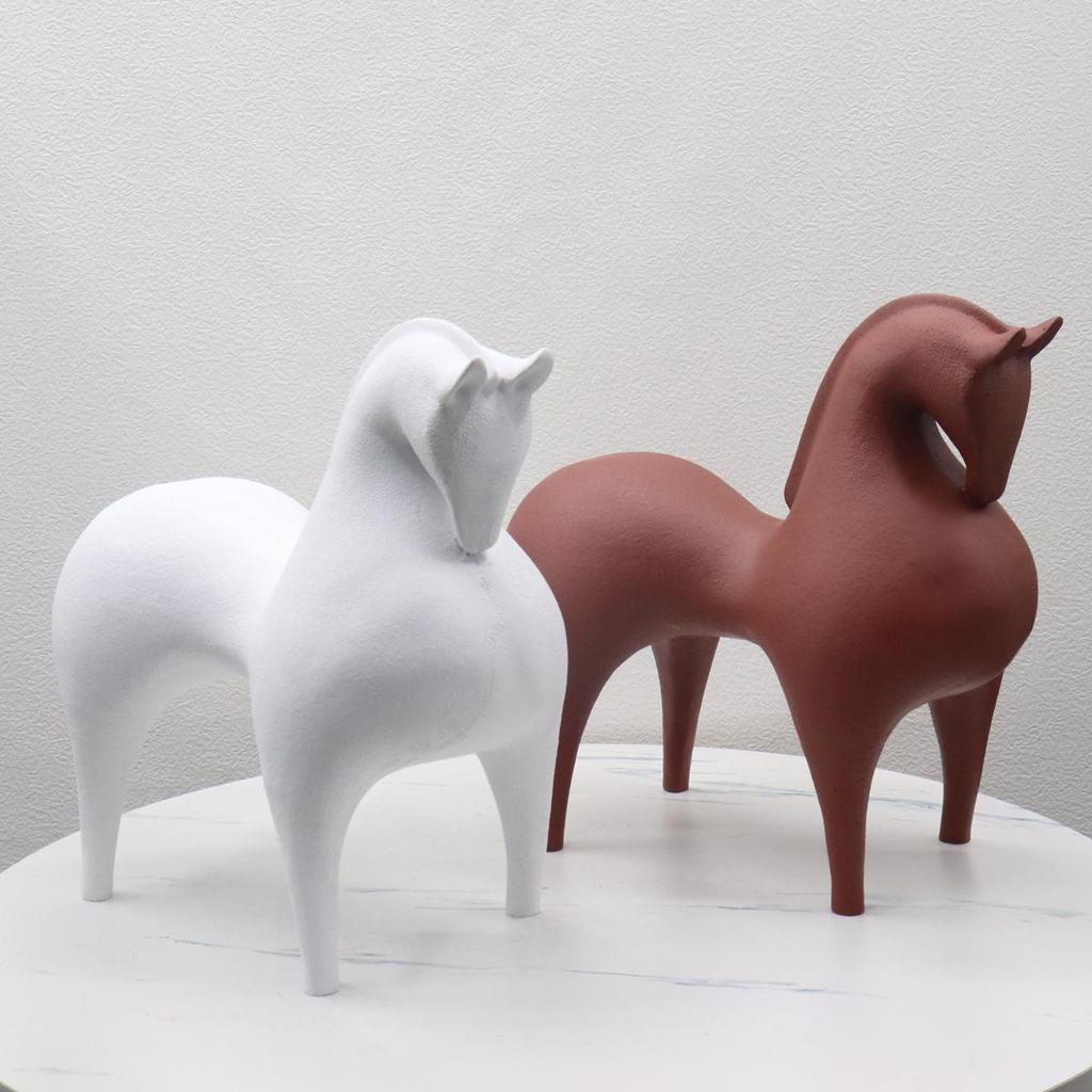 Modern Red & White Resin Tang Horse Ornament for Living Room or Office Decor