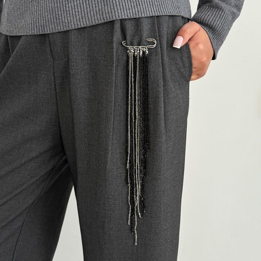 Black Red Crystal Beads Brooches Handmade Bead Fixed Needle Long Tassel Brooch Multi-layer Chain Lapel Pin Suit Accessories