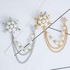 Elegant Simulation Pearl Snowflake Chain Tassels Brooch Fashion Brooches for Women Chain Pin Jewelry