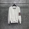 TIME BREATHE Knitted Autumn Red/Black Striped Couples' Thick Cardigan Sweater