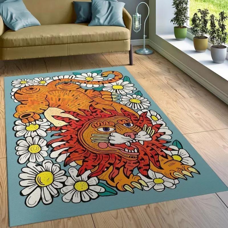 Abstrakter Katze Dekorativer Wohnzimmerteppich - Nordischer Schlafzimmer Bettseite Bodenmatte für Freizeitbereich Couchtisch Weicher Teppich Heimdekor