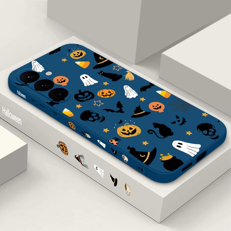 Ghost Pumpkin Pattern Phone Case For Samsung Galaxy A55 A54 5G A56 S25 A53 A52 A14 A34 A15 A35 S23 S24 Ultra S20 FE S21 S22 Soft TPU Lanyard Cover