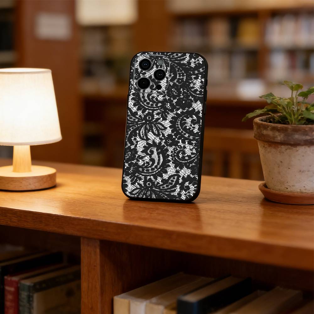 Vintage Lace Phone Case For Phone Case For iPhone 17, 16,15,14,13,12,11 Plus,Pro Max, Others Soft Black Cover