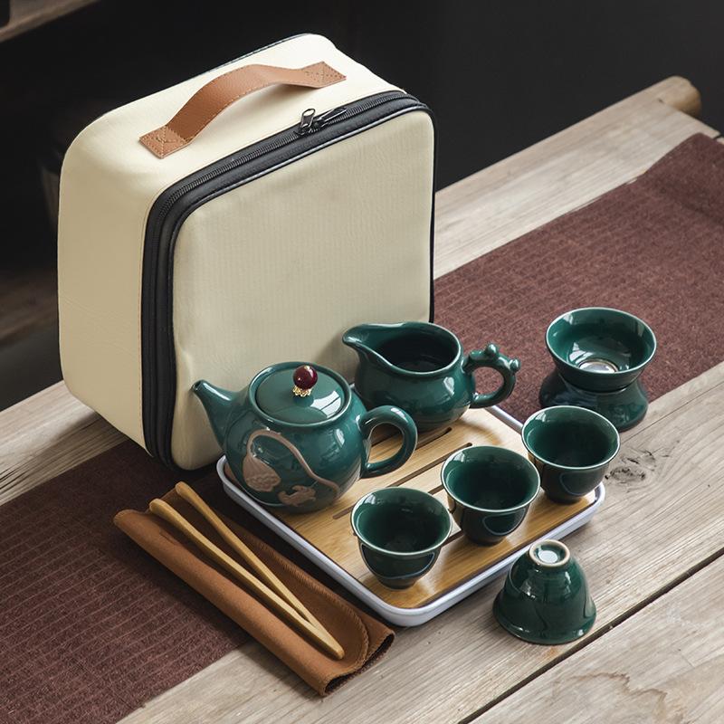 Travel Tea Set, Portable Storage Bag, Creative Ceramic Kung Fu Teapot, Tea Tray, Complete Set of Business Gifts
