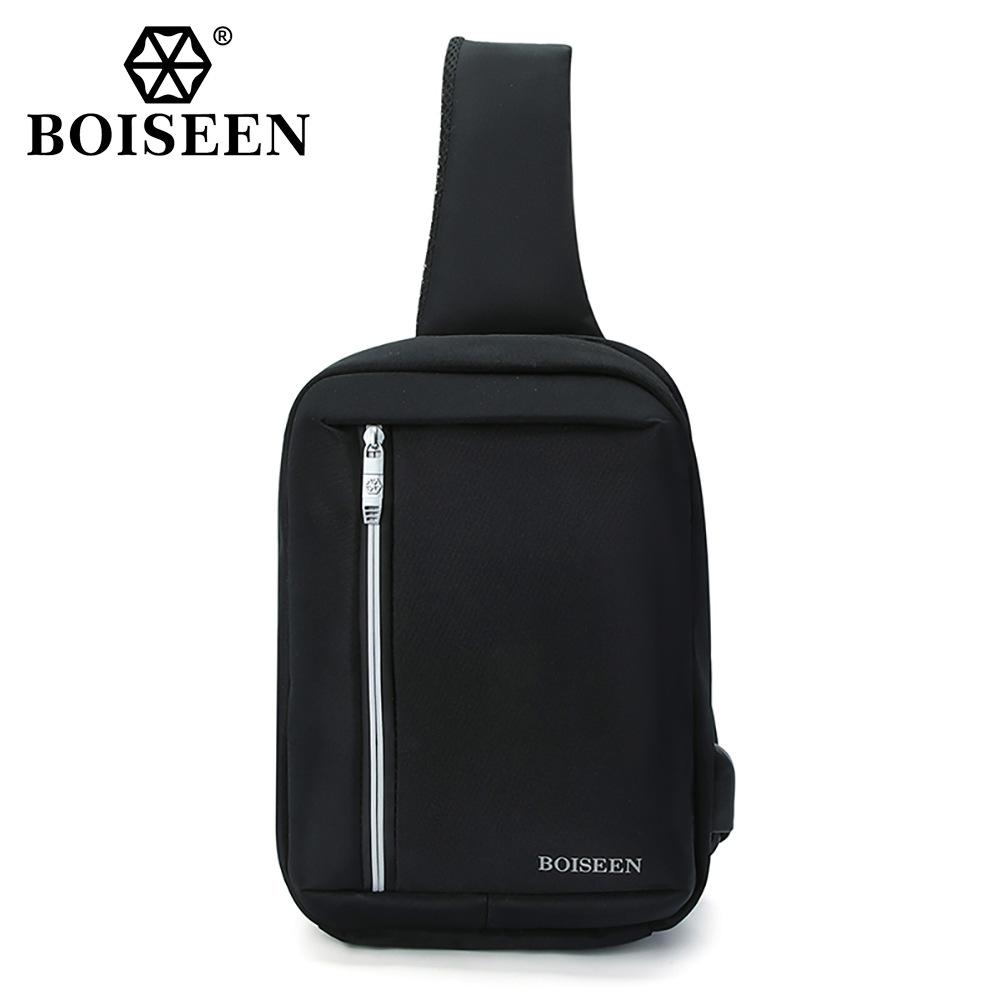 

Boiseen Новая мужская нагрудная сумка Деловая большая вместимость Молния Наплечная сумка USB зарядка Сумка для хранения чёрный
