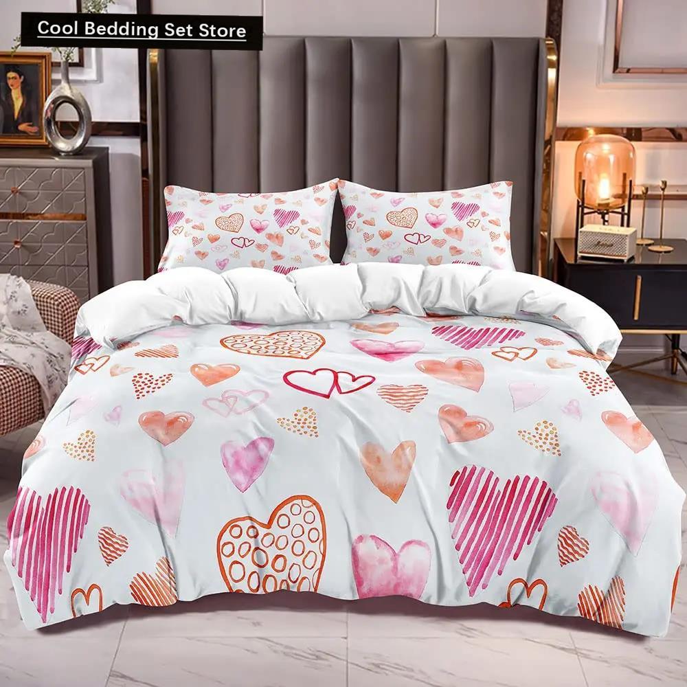 Kjærlighetshjerte Sengetøysett Enkelt Rutete Dynetrekk 200x200 Putetrekk Enkelt Dobbel Queen King Nordisk Par Sengedekke Sengetøy