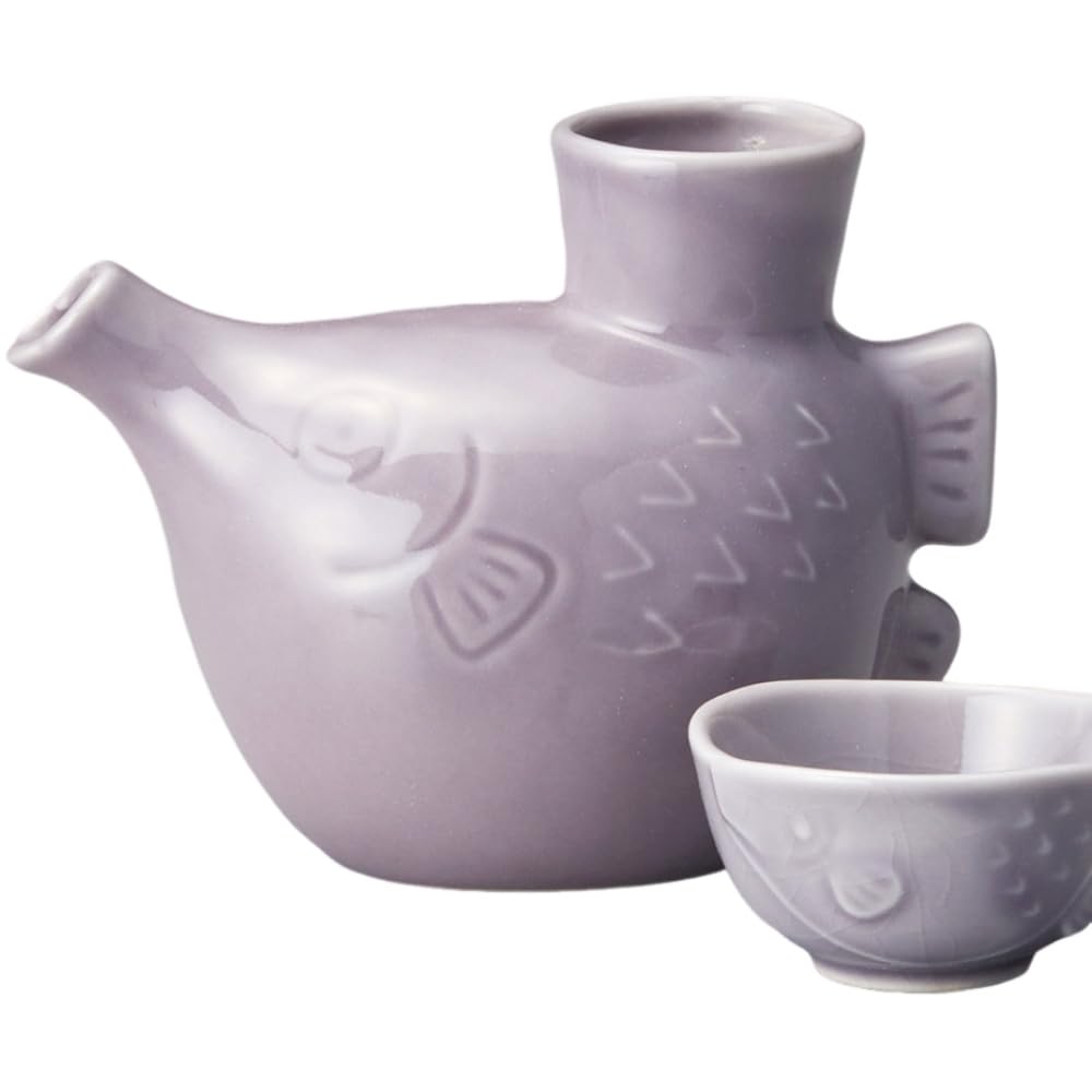 

Sake Tokkuri and Ochoko x x Puffy Fugu Tokkuri Tokkuri and Sake Cup Set Mino Ware Ale-net Set, (Sake Cup) Set, 13.5 7.8 10.4cm H, 325cc, (Wisteria),