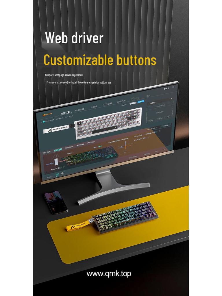 Manyetik Eksenli, Kenar Oymalı, Kablolu RGB, Ayarlanabilir Tuş Hareketi, E-spor için Düşük Gecikmeli Attack Shark X68HE Mekanik Klavye