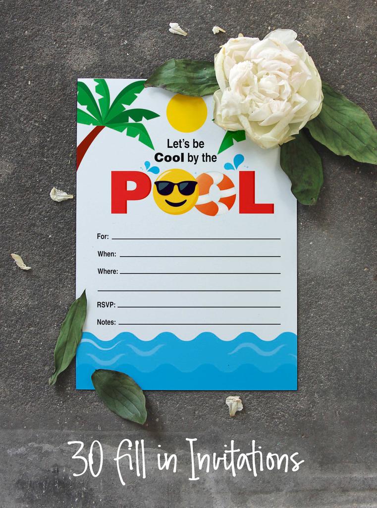Inkdotpot Pack Of 30 Pool Party Invitations, Birthday Party Invites With Envelopes, Kids/Adult Pool Party Fill-In Style 5 X 7 Inches