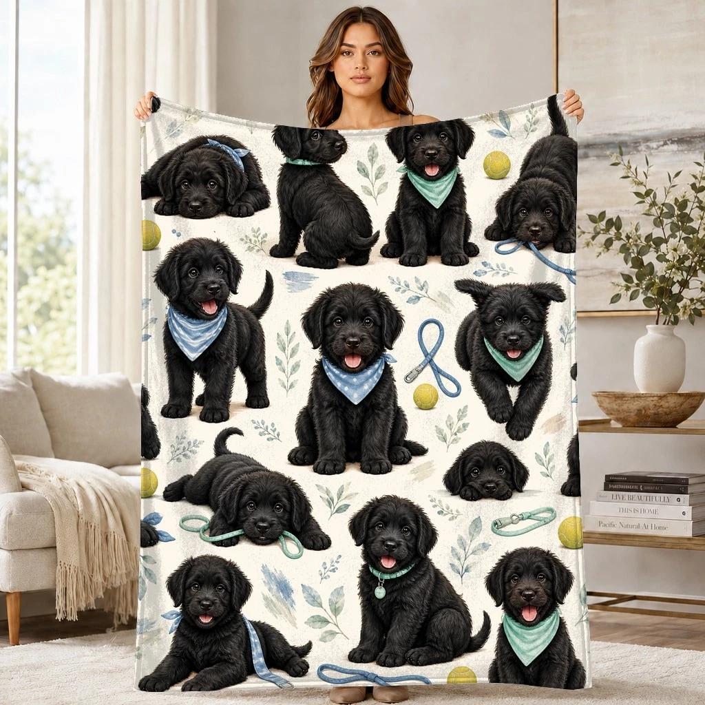 Black Puppy Coral Fleece Blanket