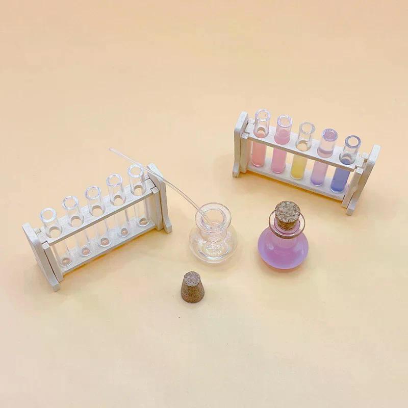 Dollhouse Rack Model 12 Laboratory Tool Set Mini Test Tube Dropper Measure Cup Dolls House School Scene Toys 1:12