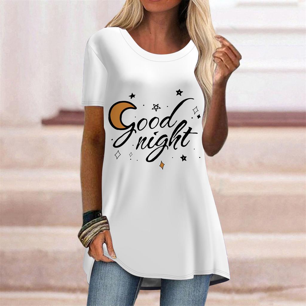 Plus Size Damen Sommer T-Shirt mit rosa Kuh-Print, bequem, kurzärmlig, runder Kragen, lässig, baggy, mittellanges T-Shirt