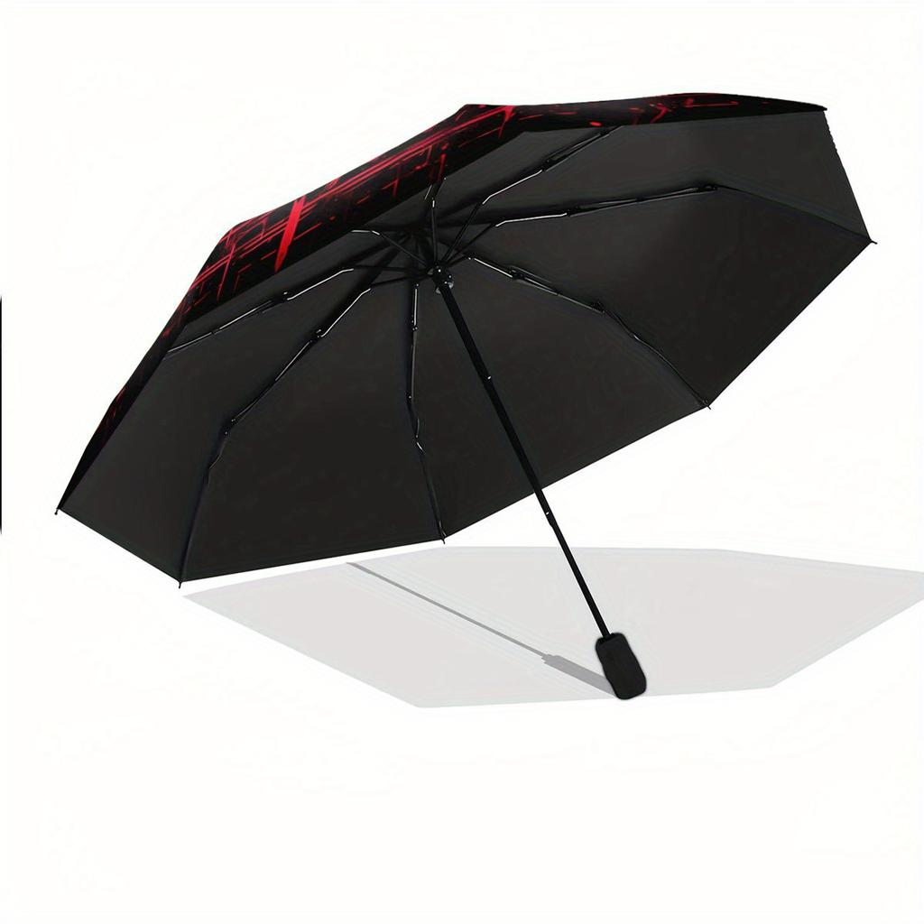 Folding Umbrella The Umbrella Features a Red Pentagram, Circular Geometric Patterns, And a Goat-Like Figure at The Center. Fits Travel, Back