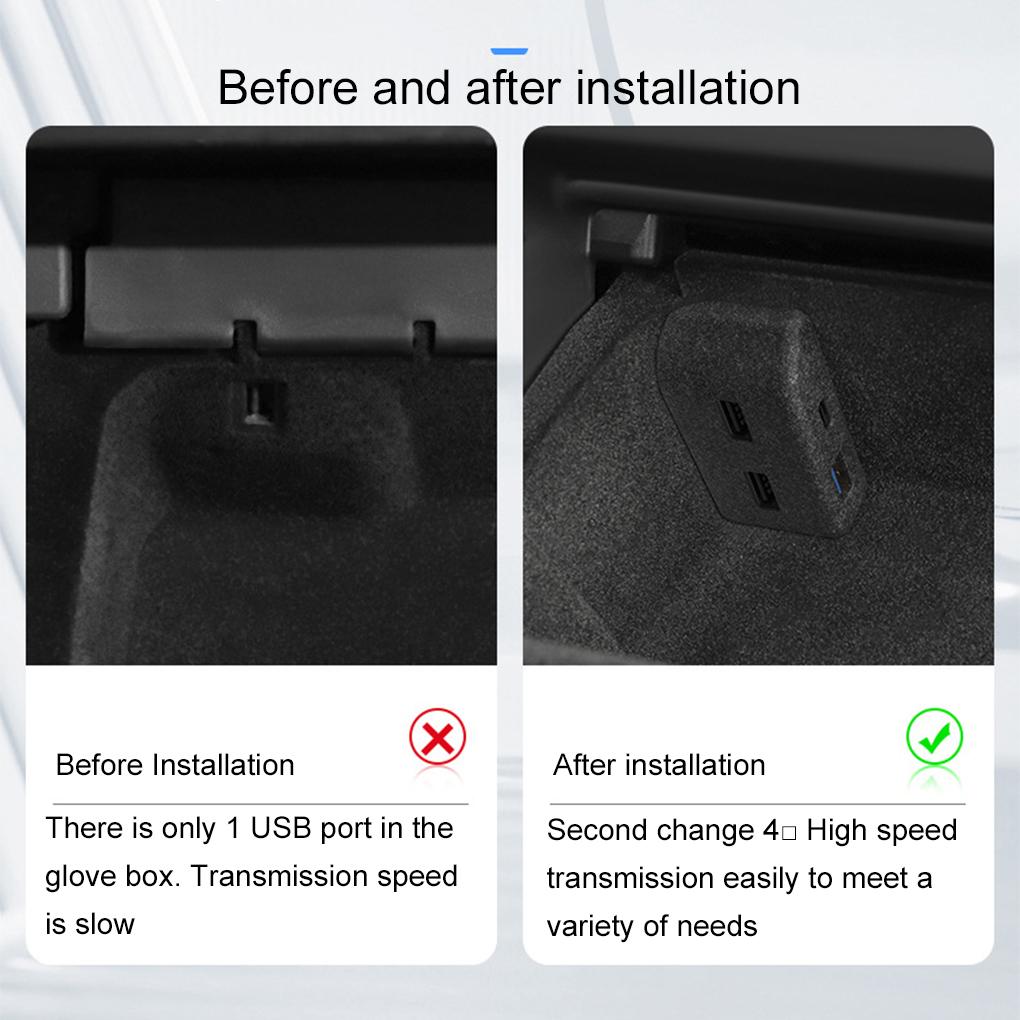 Glove Box Docking Station For Tesla Model Y 3 Quick Charger 4 USB type-c Shunt Hub Flocking Adapter Powered Splitter Extension