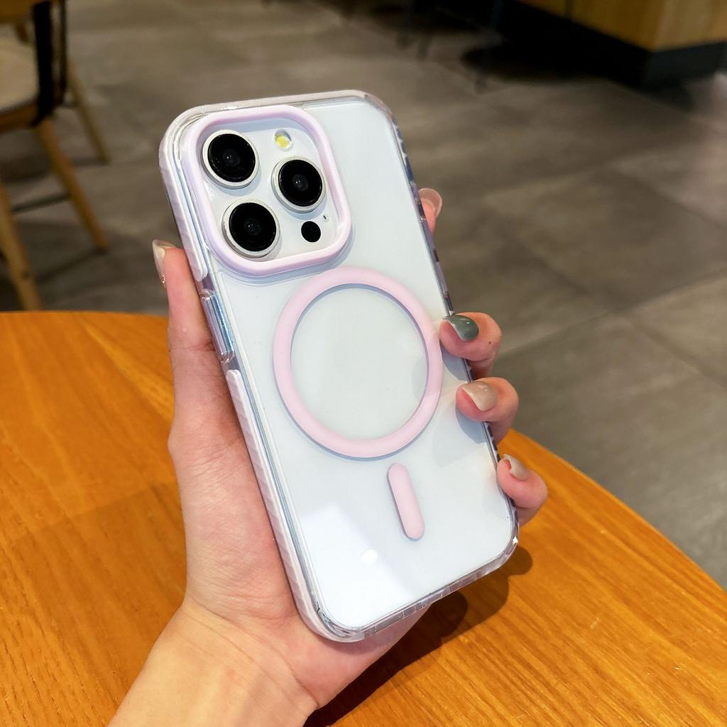 For IPhone 16 Promax Magnetic Phone Case for Apple 15 High Transparency for Samsung S24ultra Color Contrast Anti Slip Edge