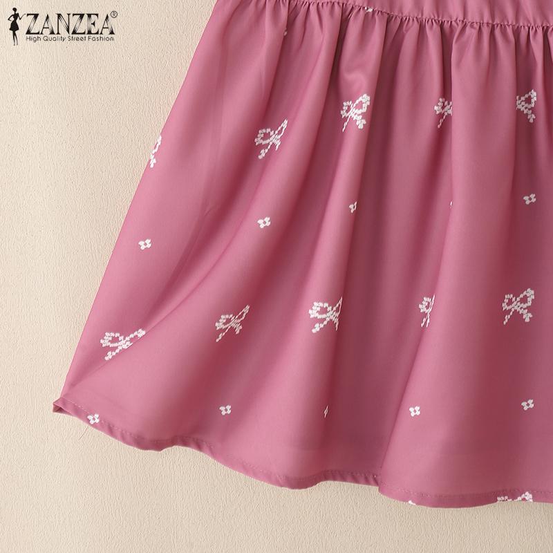 ZANZEA Women Casual Square Collar Bows Print Summer Sleeveless Tank Tops