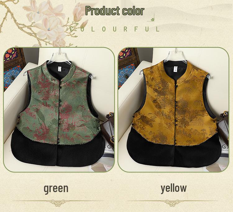 Women's Spring Fashion Chinese-Style Stand-up Collar Jacquard Color Block Vest 2026